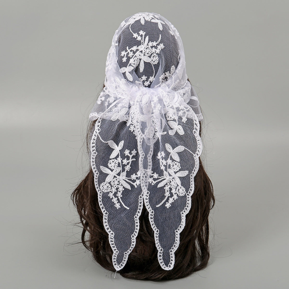 Bridal Floral Lace Triangular  Solid Color Veil