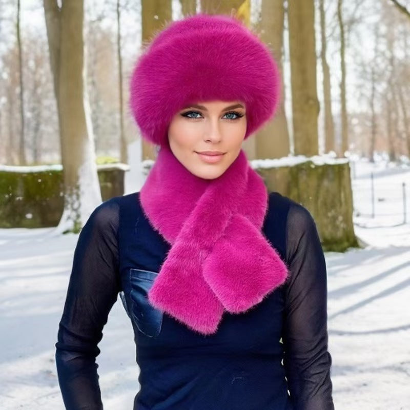 Winter Scarf And Mongolian Hat Plush Hat For Women