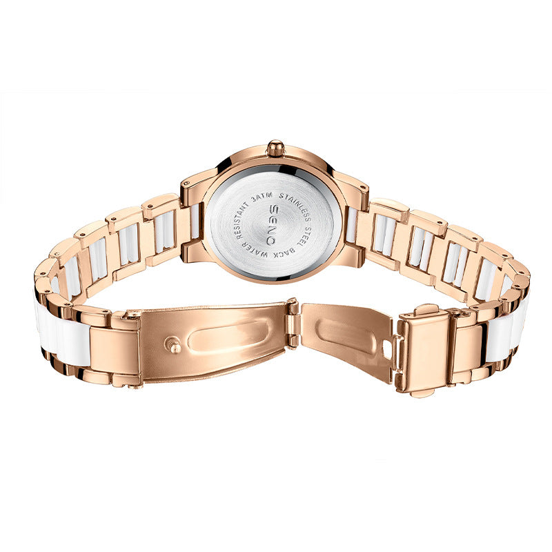Oval Diamond Encrusted Waterproof Quartz Timepiece