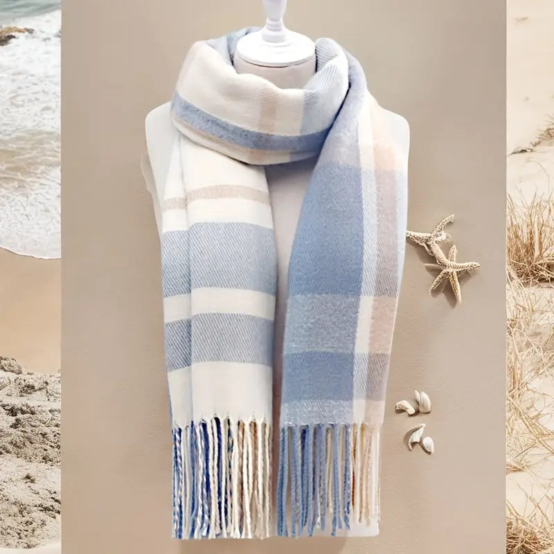 Couple Winter Scarf - Thick Warm Polyester Tassel Shawl Wrap, 180x70cm Unisex Scarves For Women & Men, Christmas Thanksgiving Gift