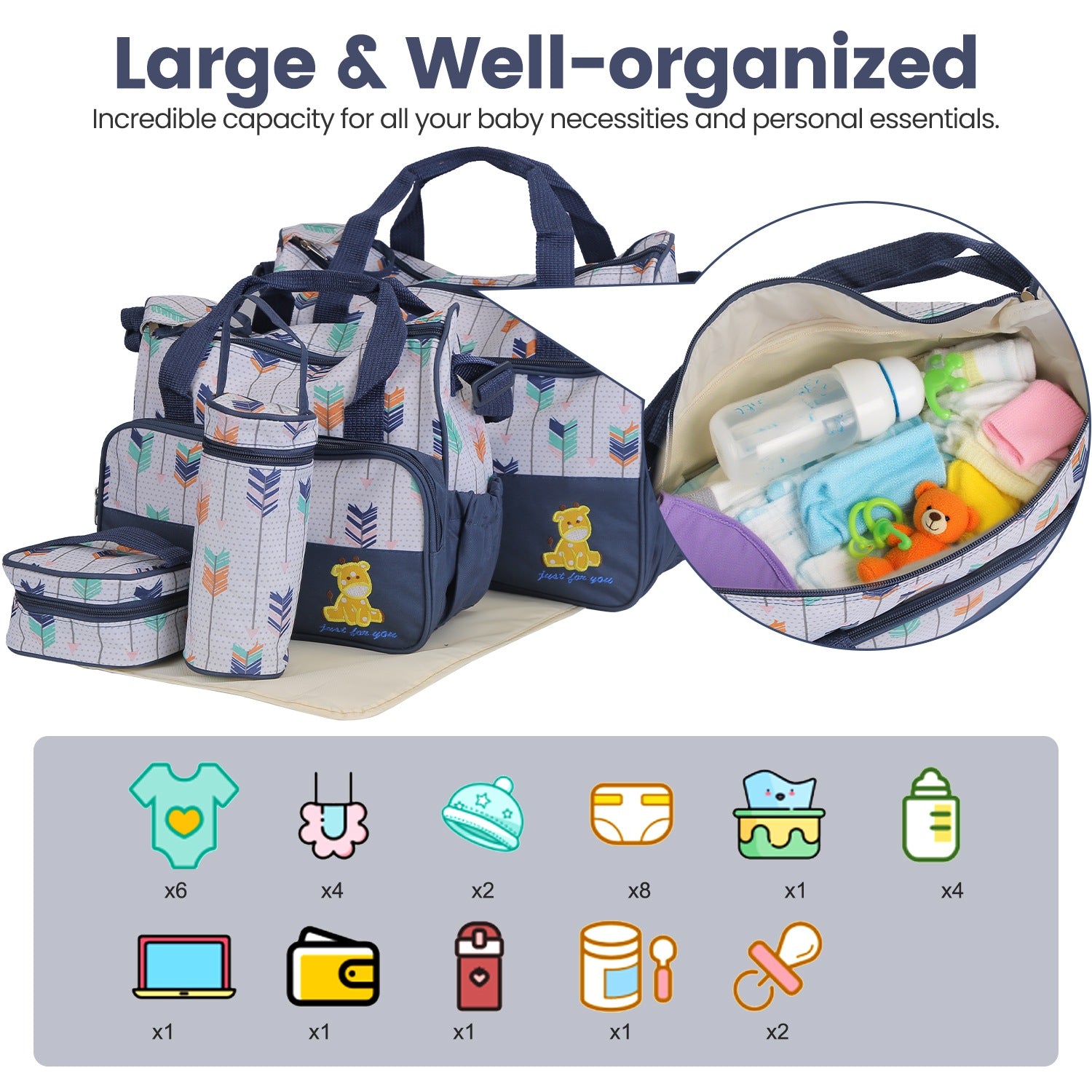 5Pcs Baby Nappy Diaper Bags Set