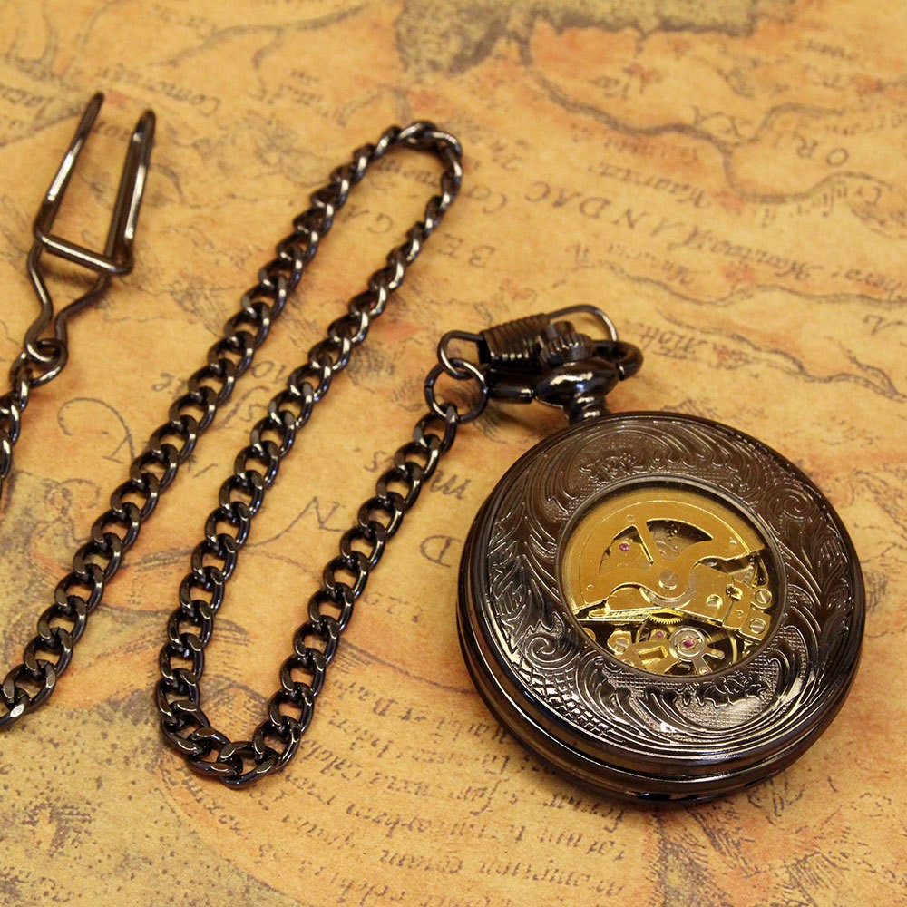 Creative Transparent Flip-Open Mechanical Movement Pocket Watch