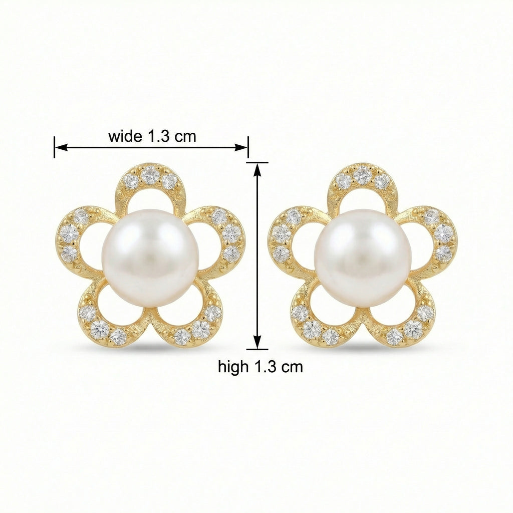 925 Sterling Silver Elegant Floral Pearl Stud Earrings