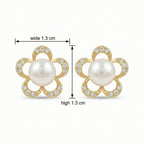 925 Sterling Silver Elegant Floral Pearl Stud Earrings