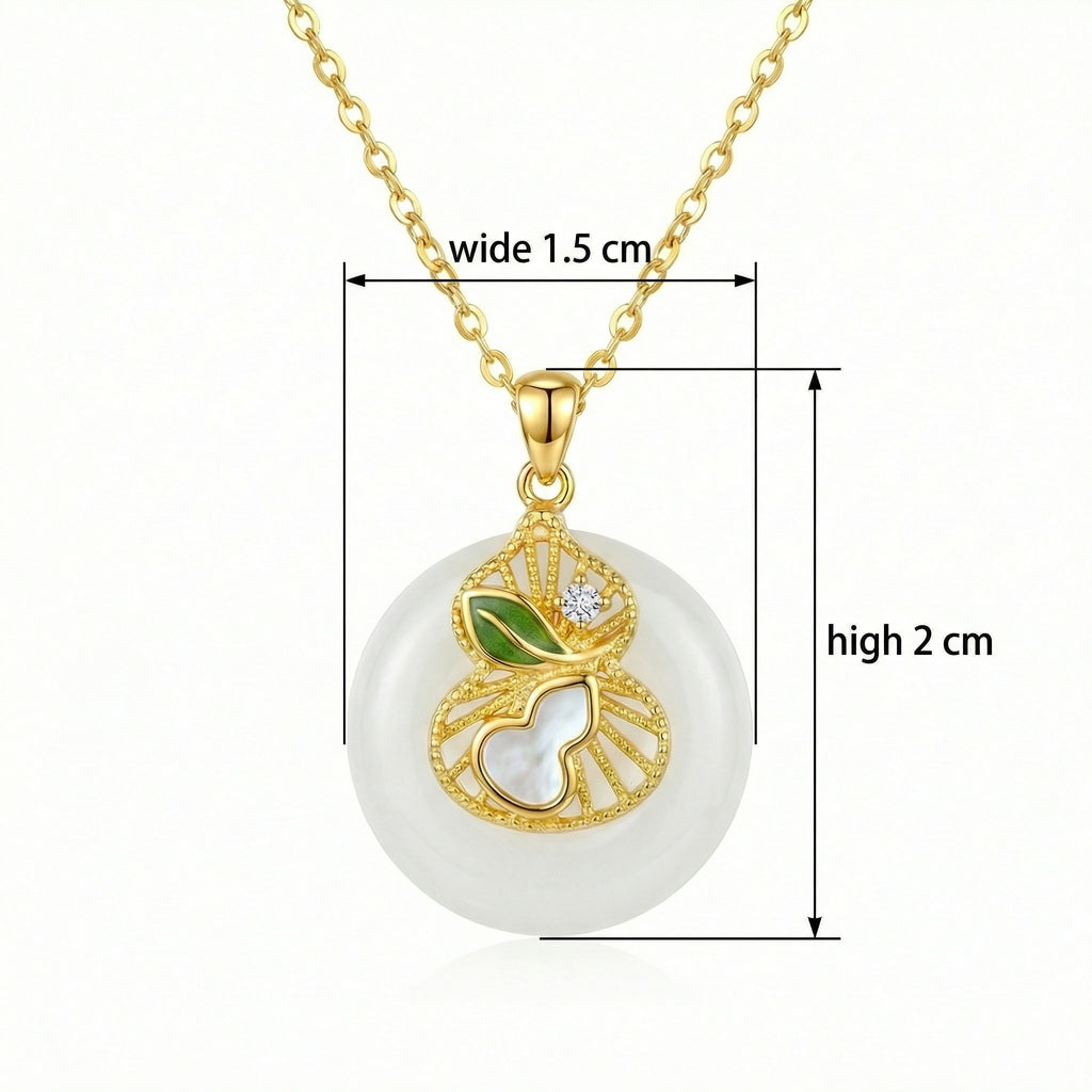 925 Sterling Silver White Jade Gourd Pendant Necklace