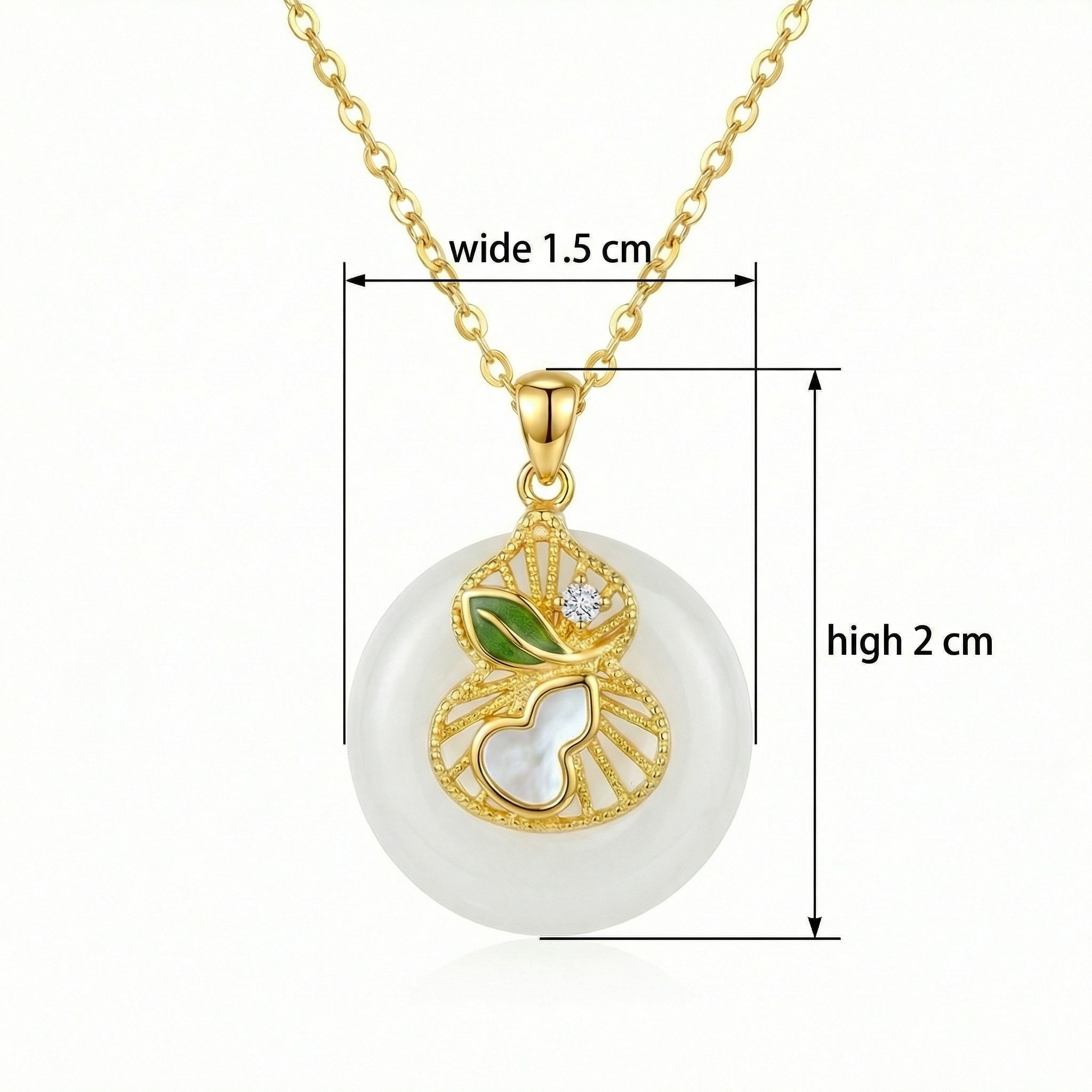 925 Sterling Silver White Jade Gourd Pendant Necklace