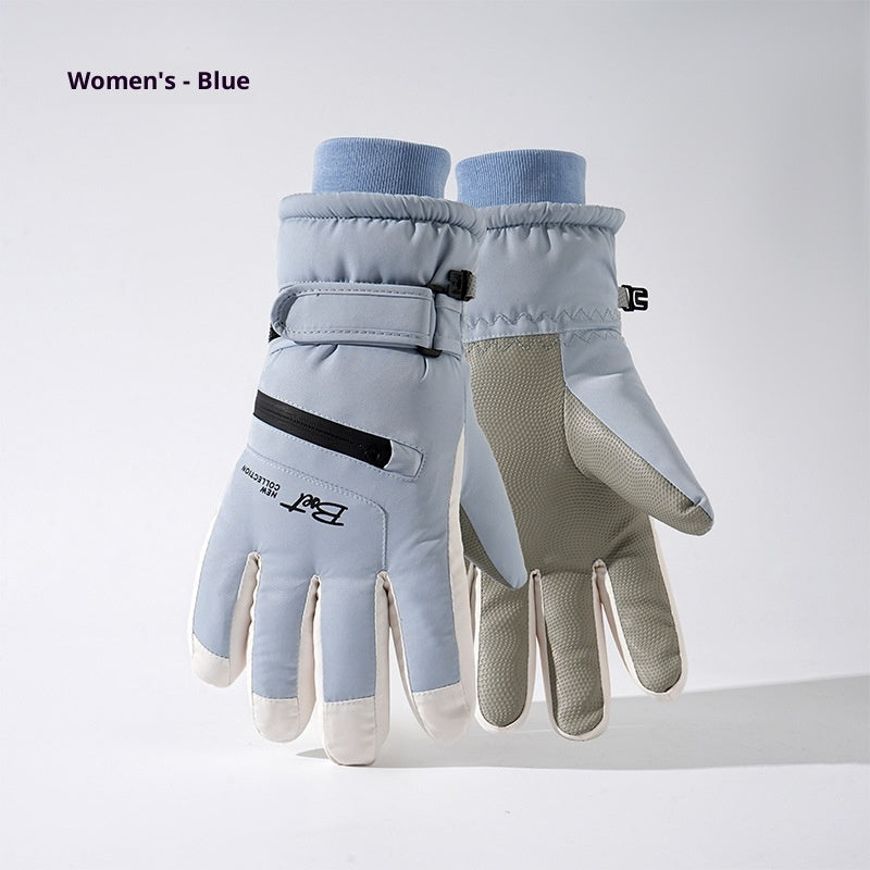 Fleece-lined Thickened Men's And Women's Skiing Gloves