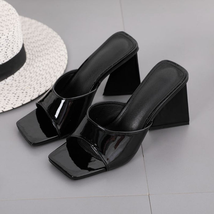 Spring And Summer New Square Toe Triangle Thick High-heel