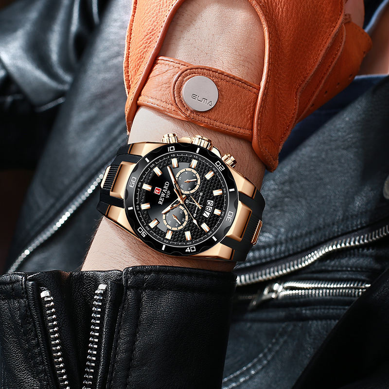 REWARD Mens Watch In Black And Gold With A Cool Design And Calendar Function