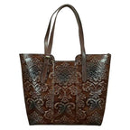 Vintage Embossed Full-Grain Leather Large-Capacity Tote Bag