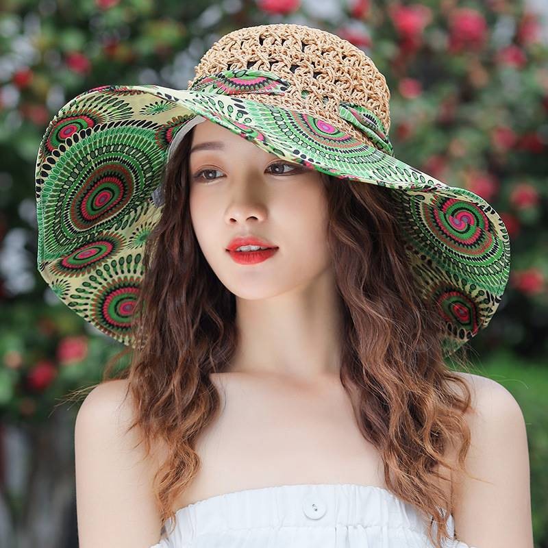 Summer Beach Sun Hat Beach Green Straw Hat For Women