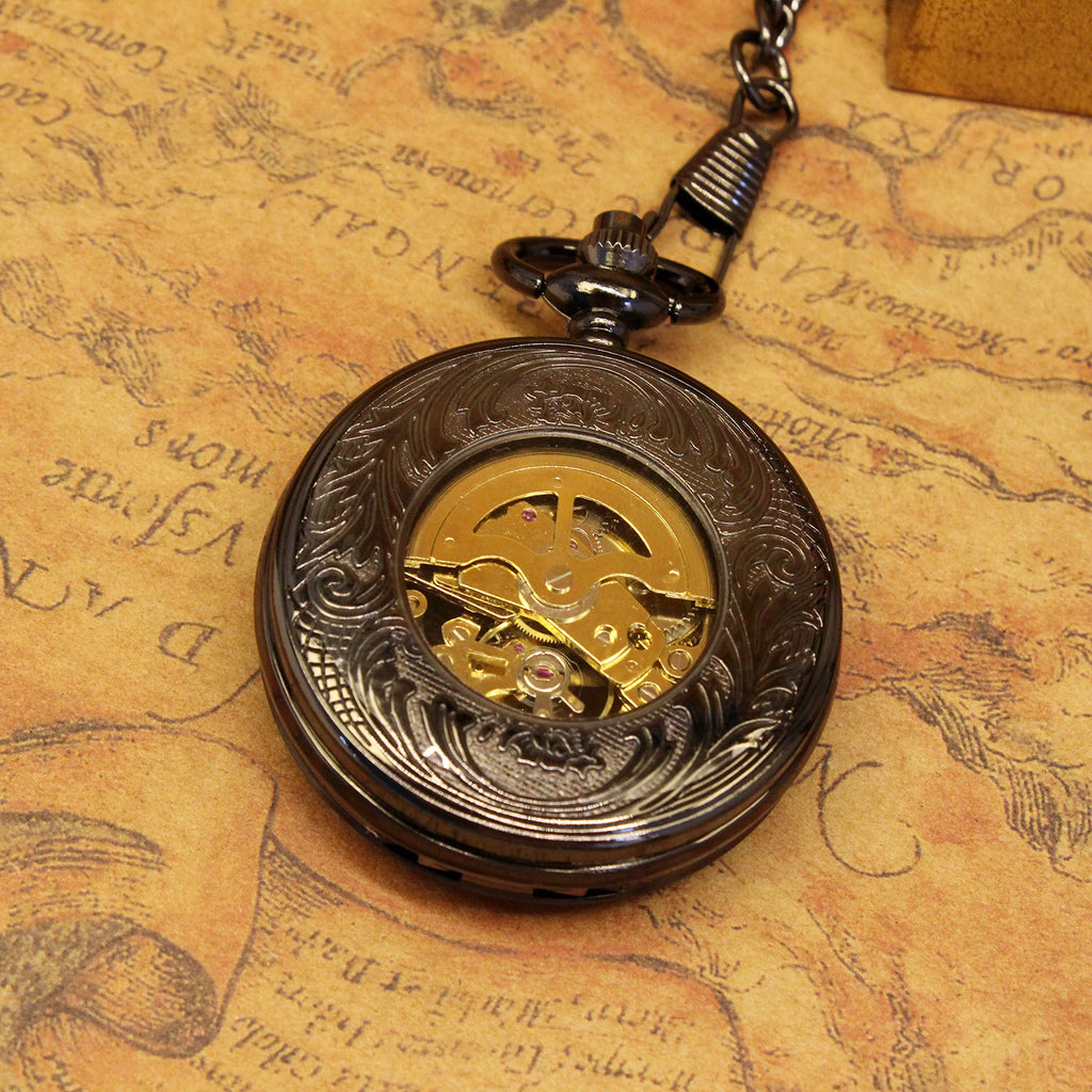 Creative Transparent Flip-Open Mechanical Movement Pocket Watch