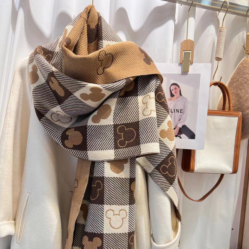 Cashmere-like Love Plaid Scarf Thickened Warm Shawl