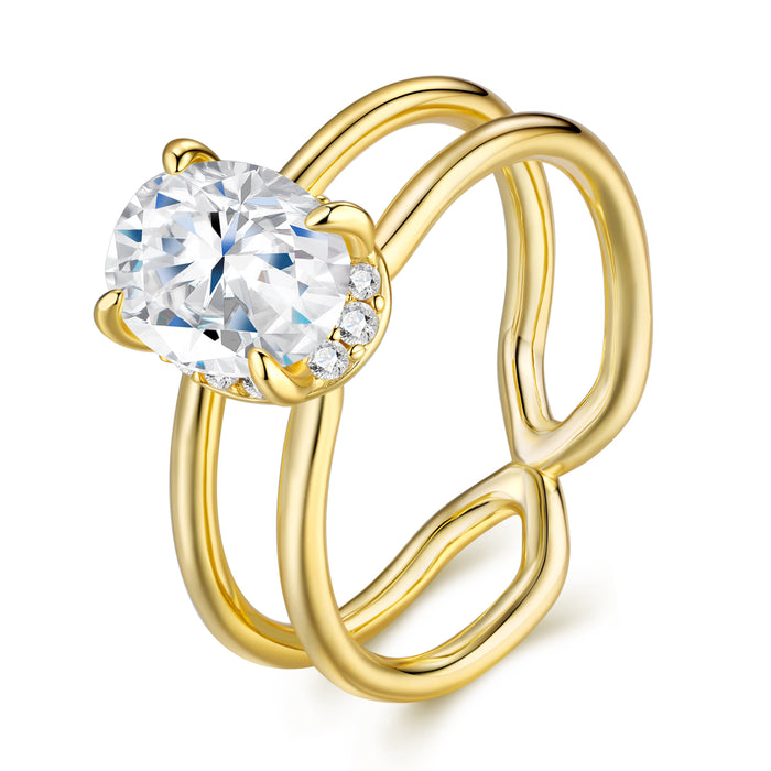 Engraved With Top-quality Moissanite, This Luxurious And Fashionable Minimalist Jewelry Set Features Silver Pieces Electroplated With Gold.