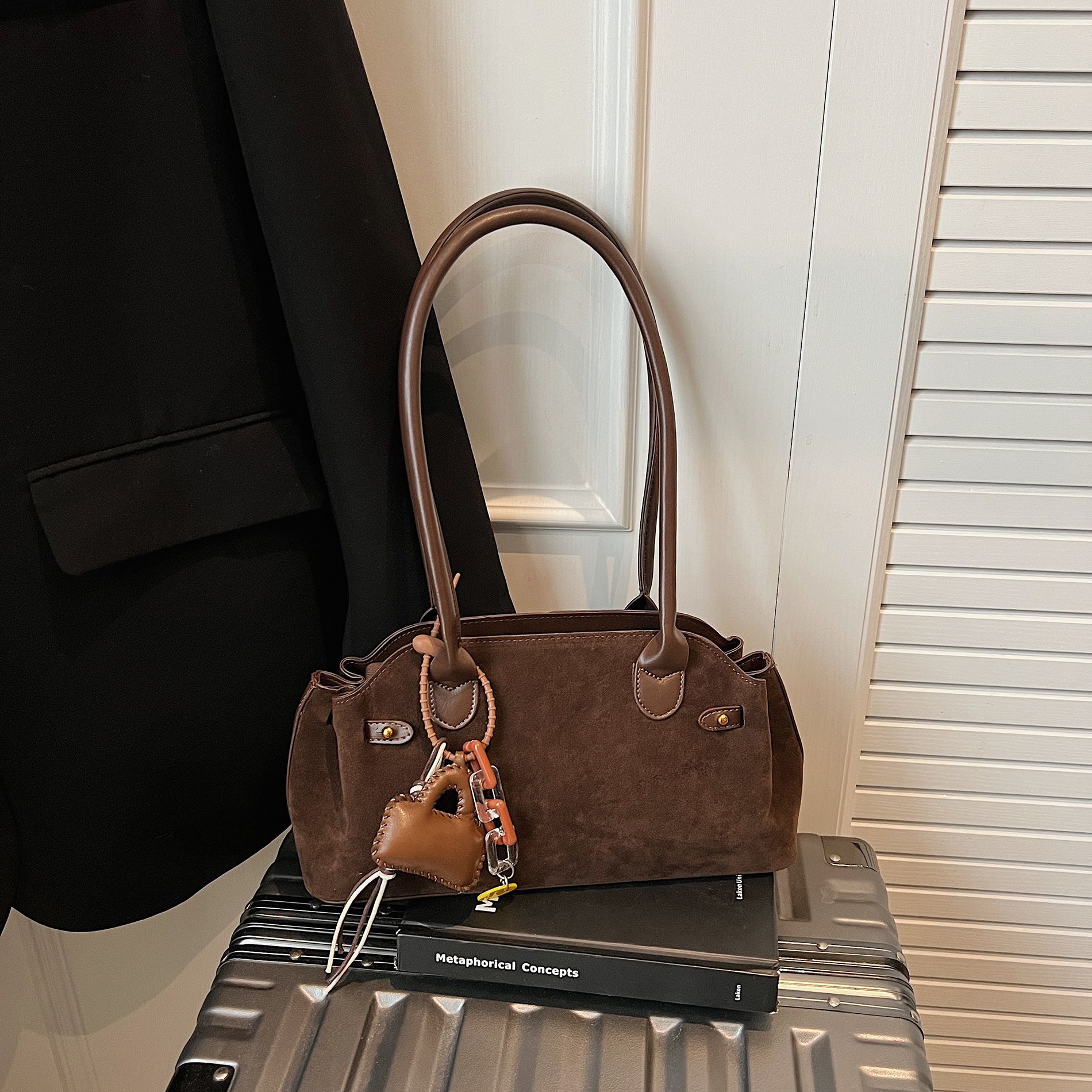 -Block Suede Velvet Hand Bag