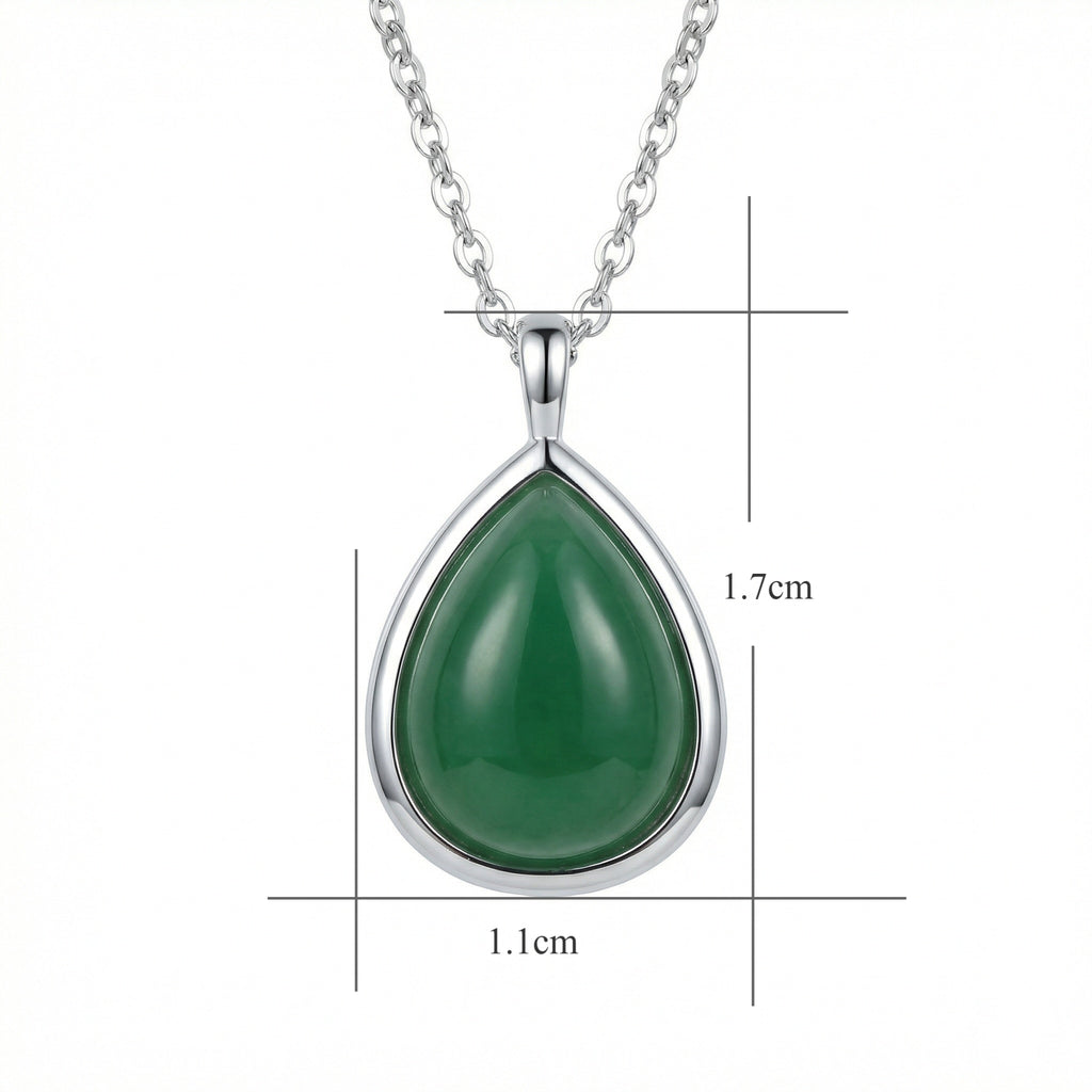 925 Sterling Silver Elegant Silver Teardrop Green Jade
