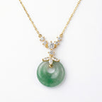 925 Sterling Silver Elegant Green Jade Donut Pendant Necklace