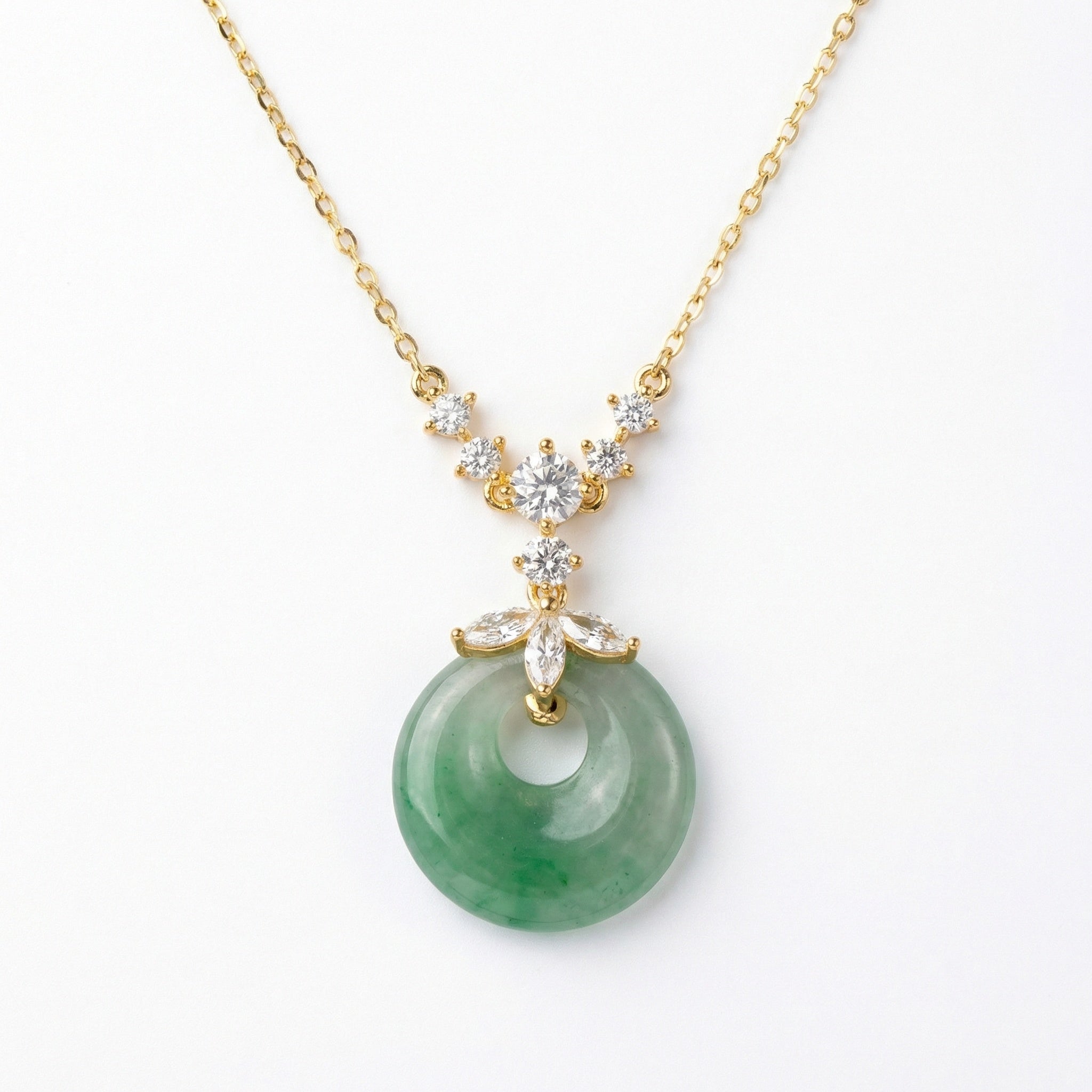 925 Sterling Silver Elegant Green Jade Donut Pendant Necklace