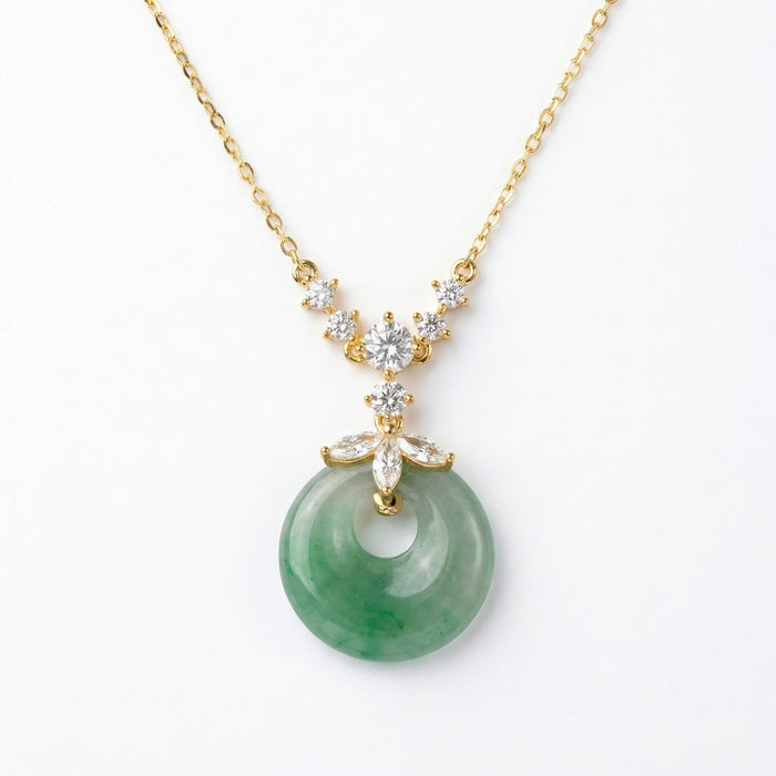 925 Sterling Silver Elegant Green Jade Donut Pendant Necklace