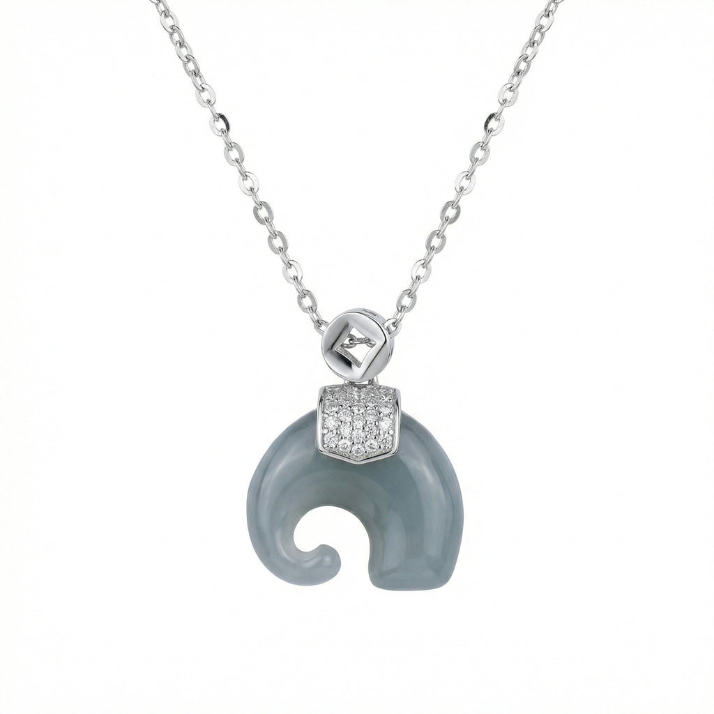 925 Sterling Silver Grey Jade Elephant Pendant Necklace