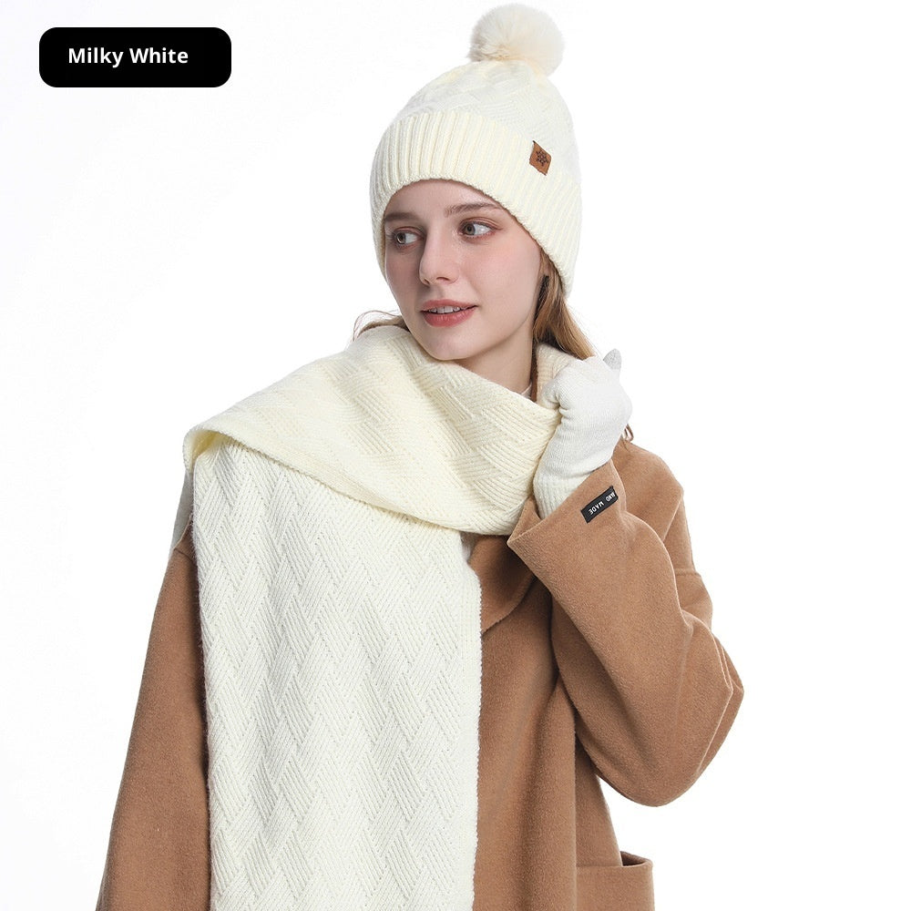 Velvet Cold Protection Wool Keep Warm Sleeve Cap Scarf Gloves Set