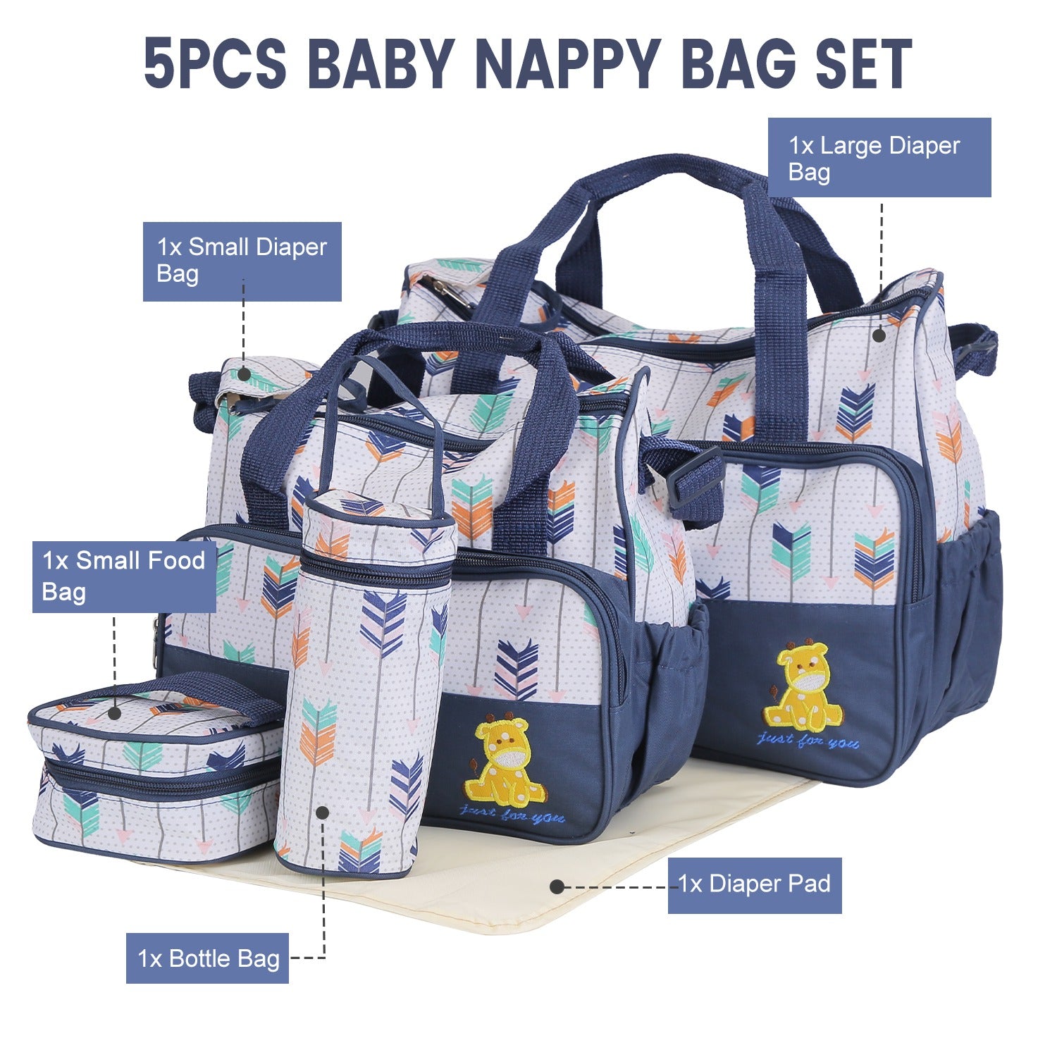 5Pcs Baby Nappy Diaper Bags Set