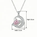 925 Sterling Silver Celestial Crescent Moon Pink Planet