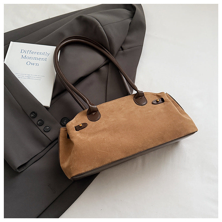 -Block Suede Velvet Hand Bag