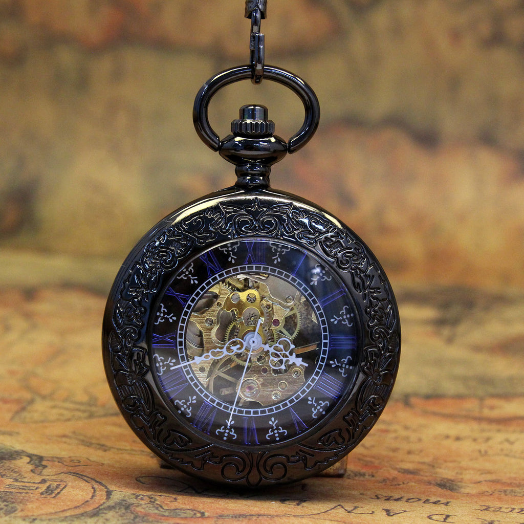 Creative Transparent Flip-Open Mechanical Movement Pocket Watch