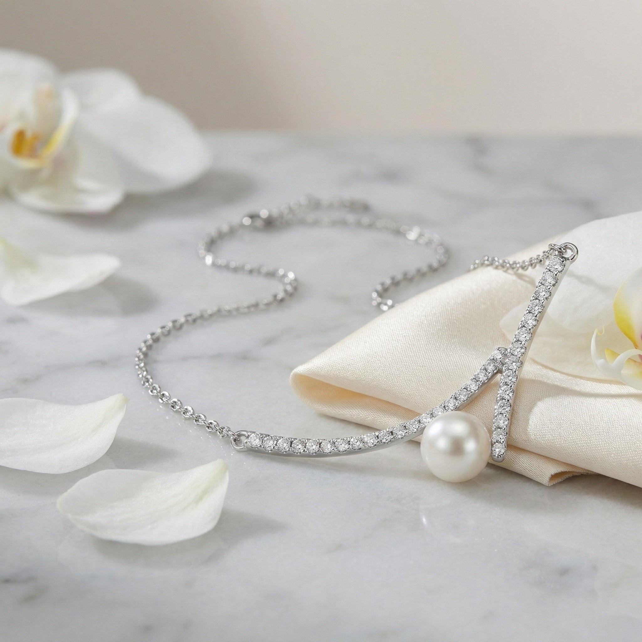 925 Sterling Silver Sterling Silver Pearl and Diamond