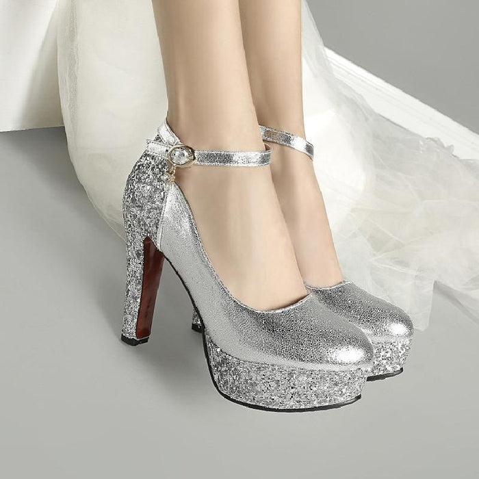 White Super High Heel Bride Shoes Sequined Wedding