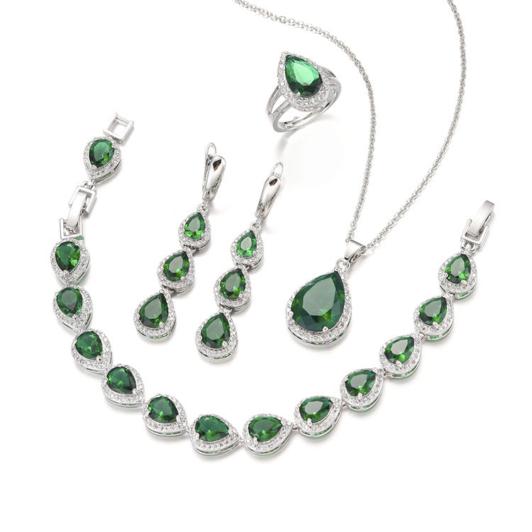 Water Drop Long Necklace Earring Ring Bracelet