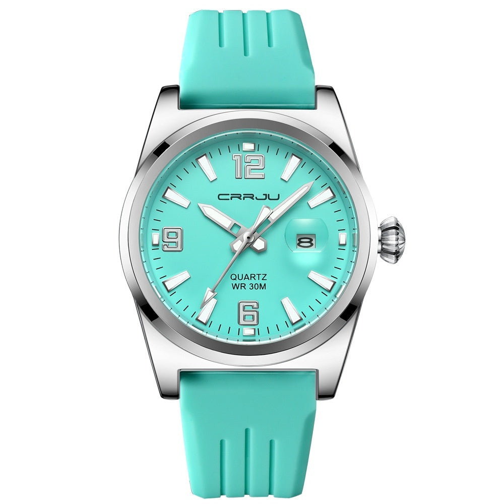 Unisex Round Calendar Waterproof Rubber-Strap Watch
