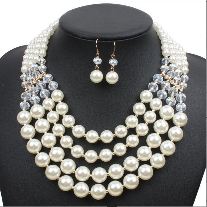 necklace crystal pearl Long Necklace Earrings