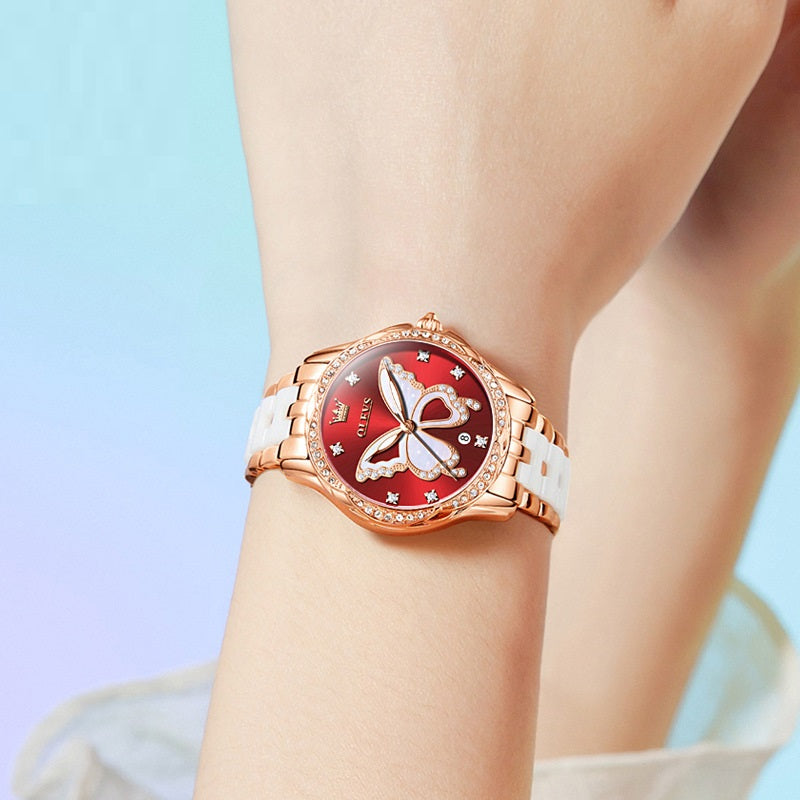 Luminous Water-resistant Ceramic-band Quartz