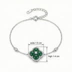 925 Sterling Silver Elegant Silver Four-Leaf Clover Bracelet