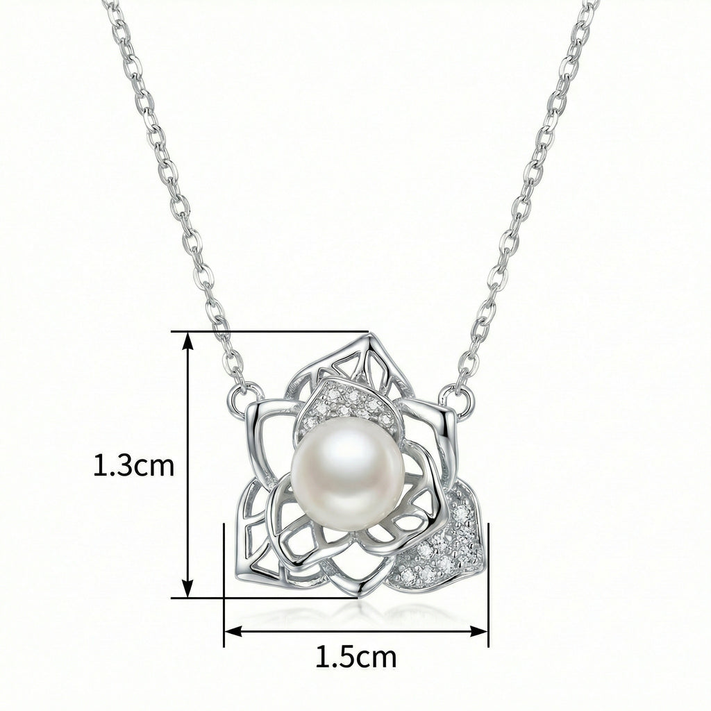 925 Sterling Silver Elegant Lotus Floral Necklace