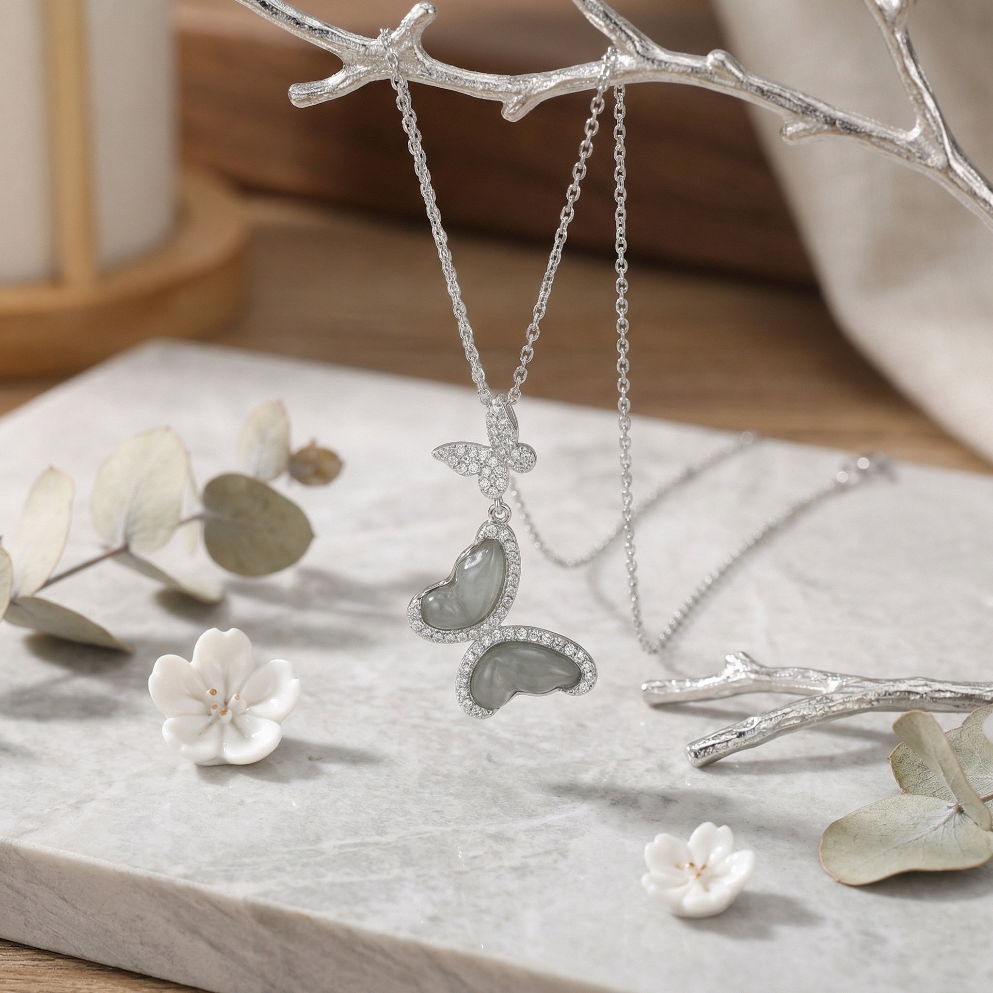 925 Sterling Silver Elegant Double Butterfly Pendant