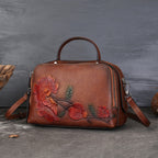 Vintage Cowhide Pillow Bag With Embossed Detailing