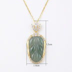 925 Sterling Silver Elegant Leaf-Shaped Green Jadeite  Necklace