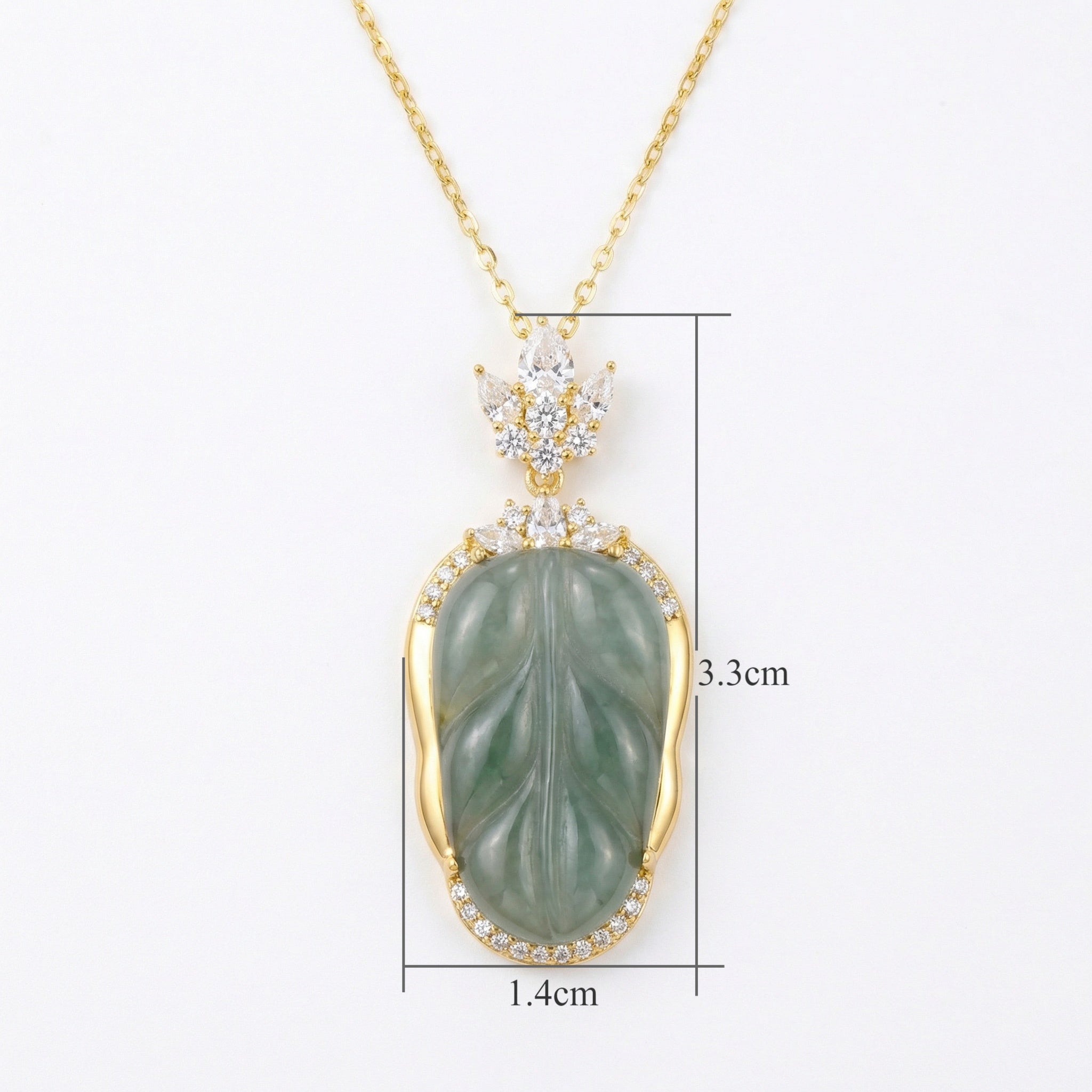 925 Sterling Silver Elegant Leaf-Shaped Green Jadeite Pendant Necklace