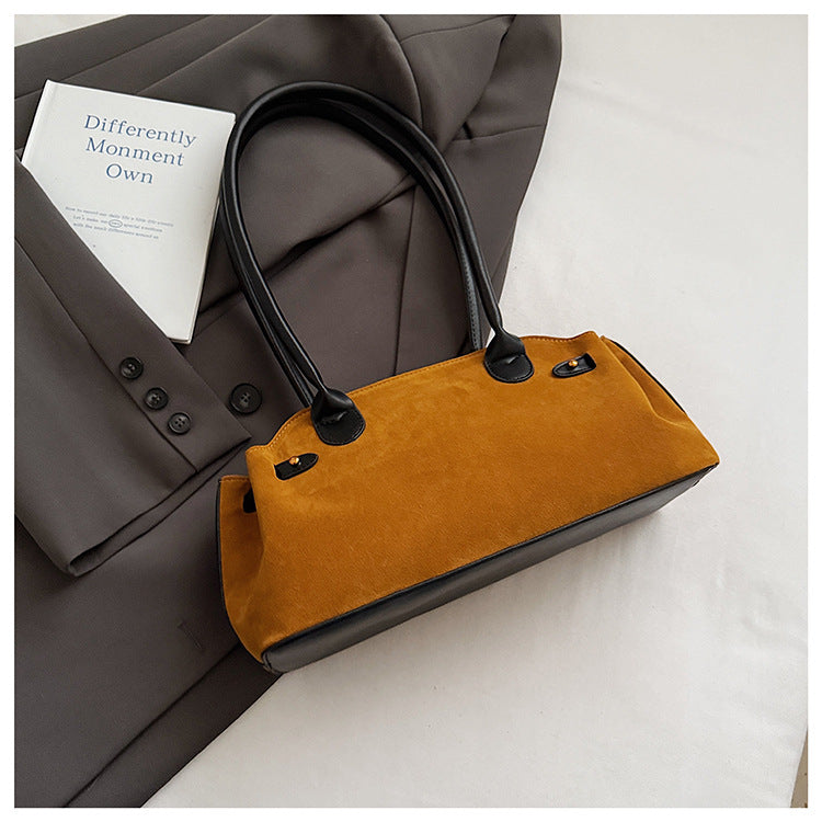 -Block Suede Velvet Hand Bag