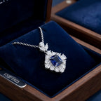 925 Sterling Silver Square-Cut Sapphire Necklace