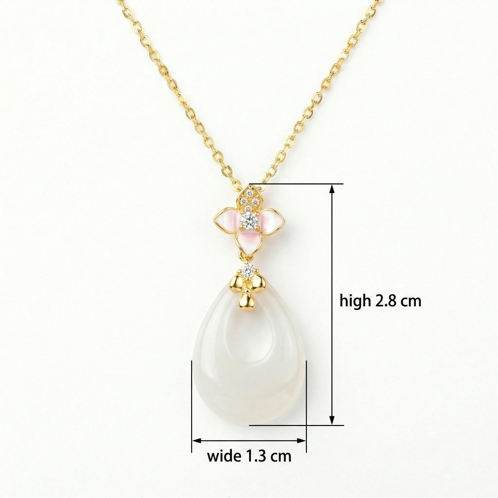 925 Sterling Silver Elegant Pink Blossom and Teardrop  Necklace
