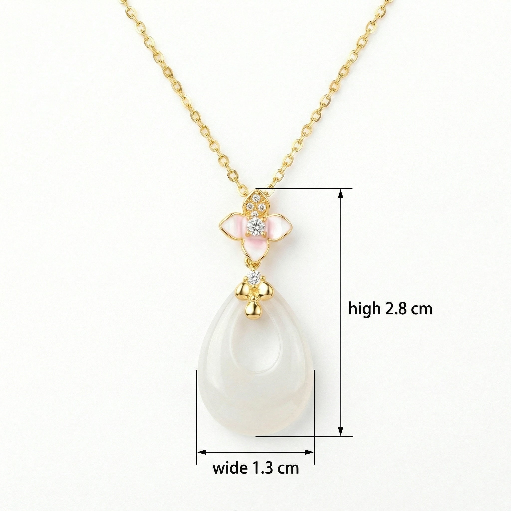 925 Sterling Silver Elegant Pink Blossom and Teardrop  Necklace