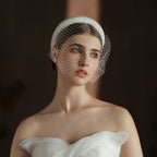 French Hepburn Style Bridal Veil White Vintage Beaded