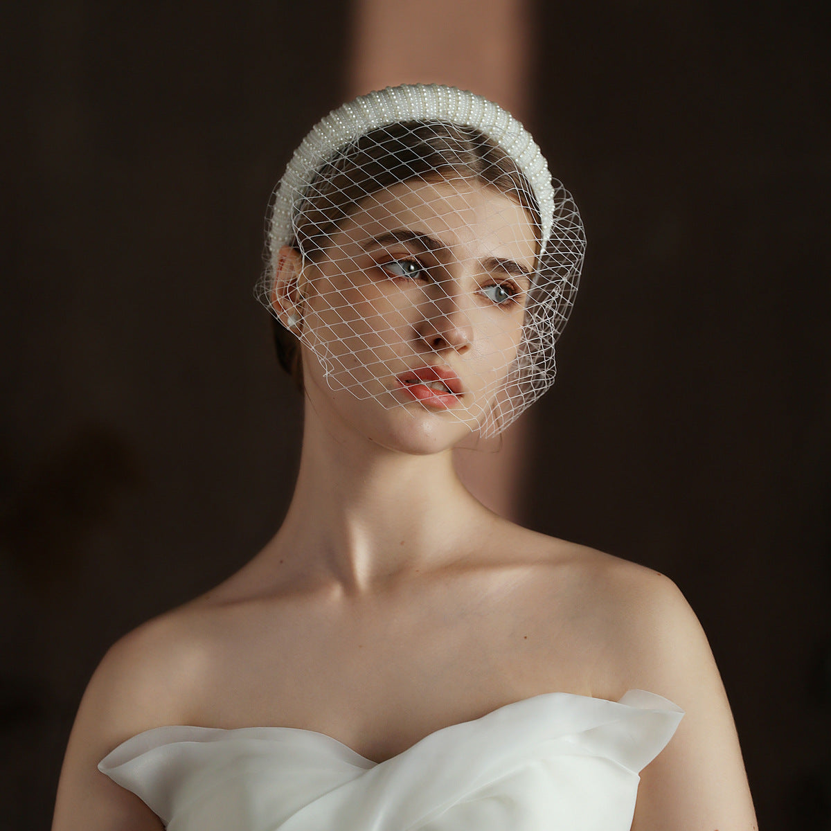 French Hepburn Style Bridal Veil White Vintage Beaded