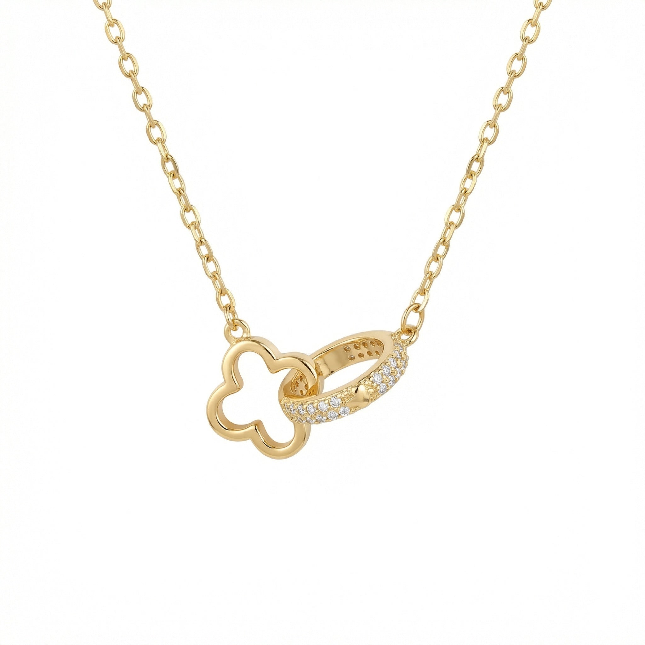 925 Sterling SilverInterlocking CloverPave Ring Necklace