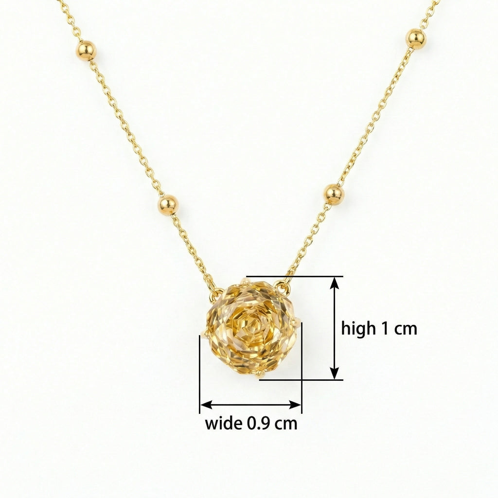 925 Sterling Silver  Hand-Carved Citrine Rose Pendant