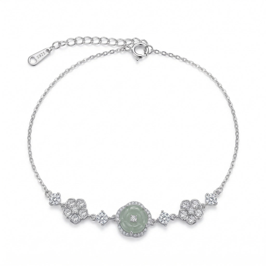 Elegant S925 Sterling Silver Sparkling Flower and Round